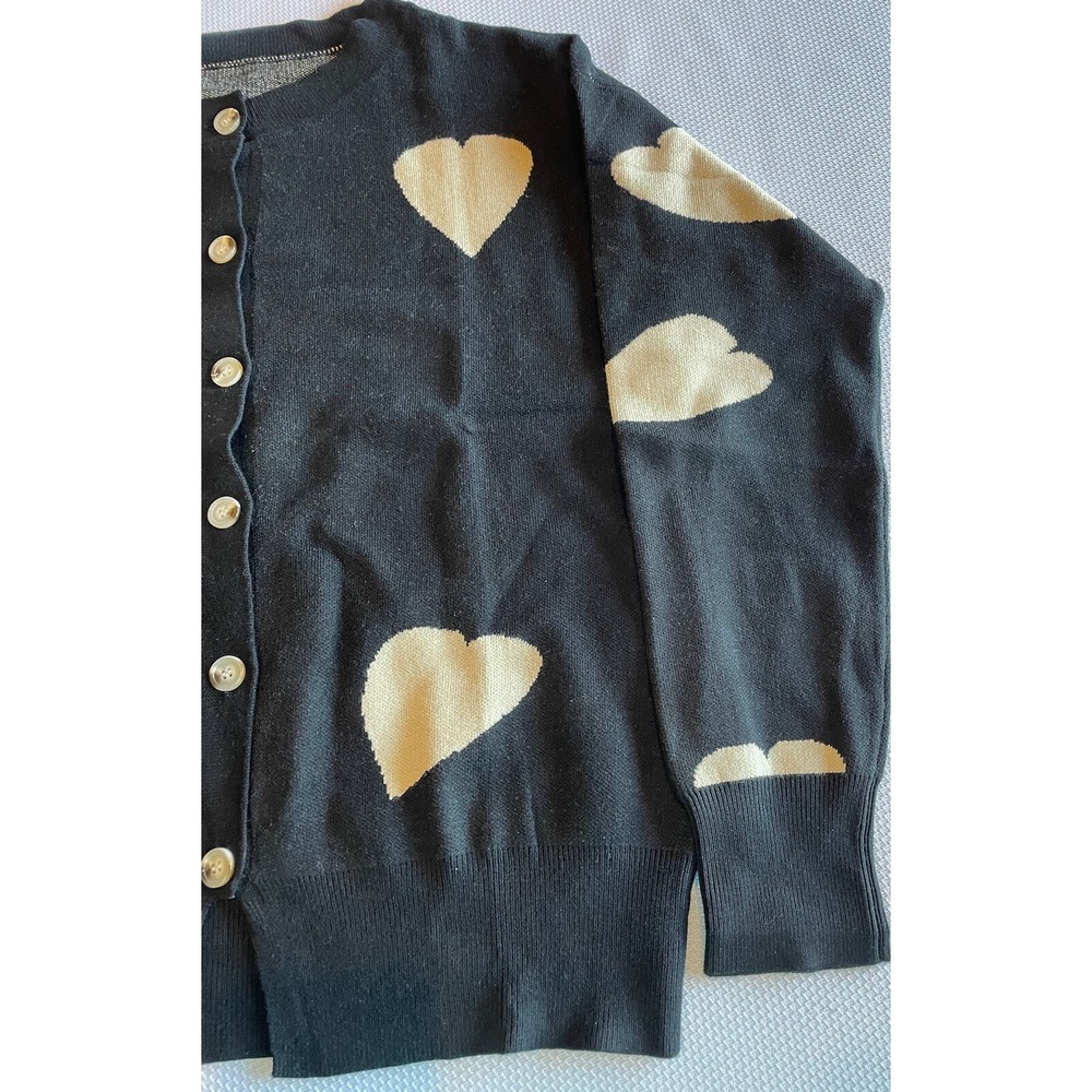 Womans Knit Cardigan Button Down Open Front Sweater with Beige Hearts Size Large - Picture 6 of 14